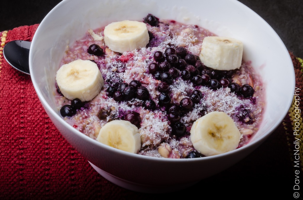 Oatmeal prepared with nuts, seeds and berries!